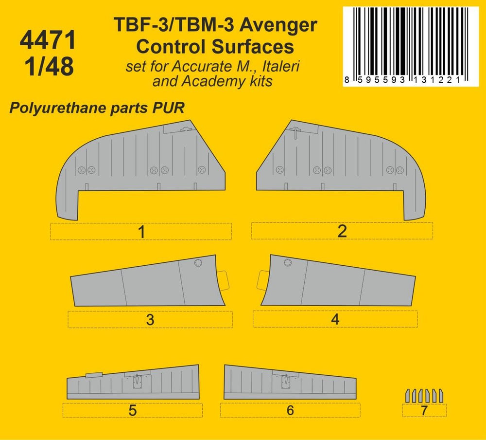 CMK/Czech Master Kits CMK4471 1:48 Grumman TBF-3/TBM-3 Avenger Control Surfaces