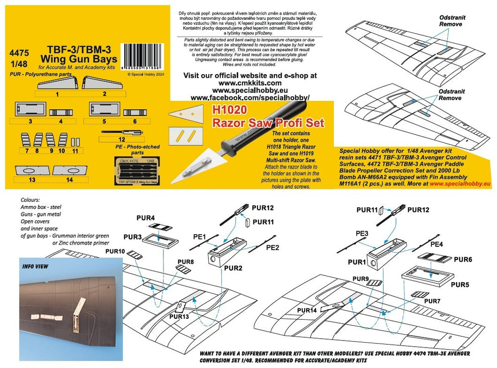 CMK/Czech Master Kits CMK4475 1:48 Grumman TBF-3/TBM-3 Wing Gun Bays
