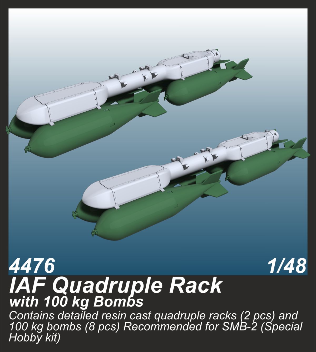 CMK/Czech Master Kits CMK4476 1:48 IAF Quadruple Rack with 100 kg Bombs