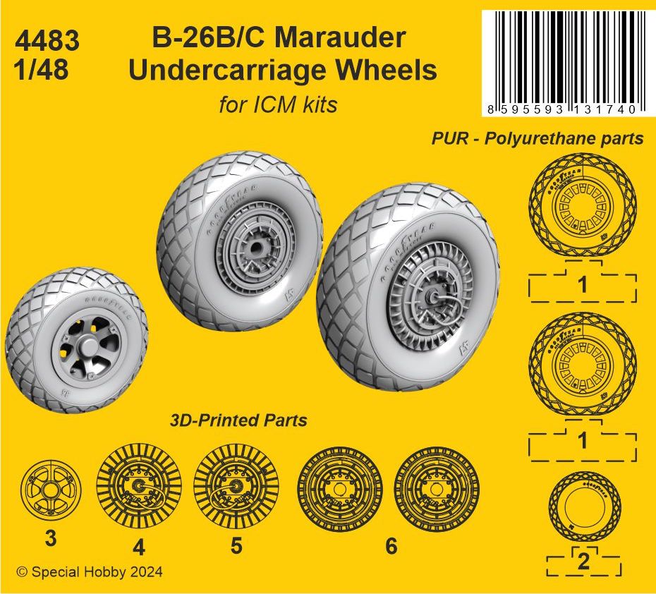 CMK/Czech Master Kits CMK4483 1:48 Martin B-26B Marauder undercarriage & wheels