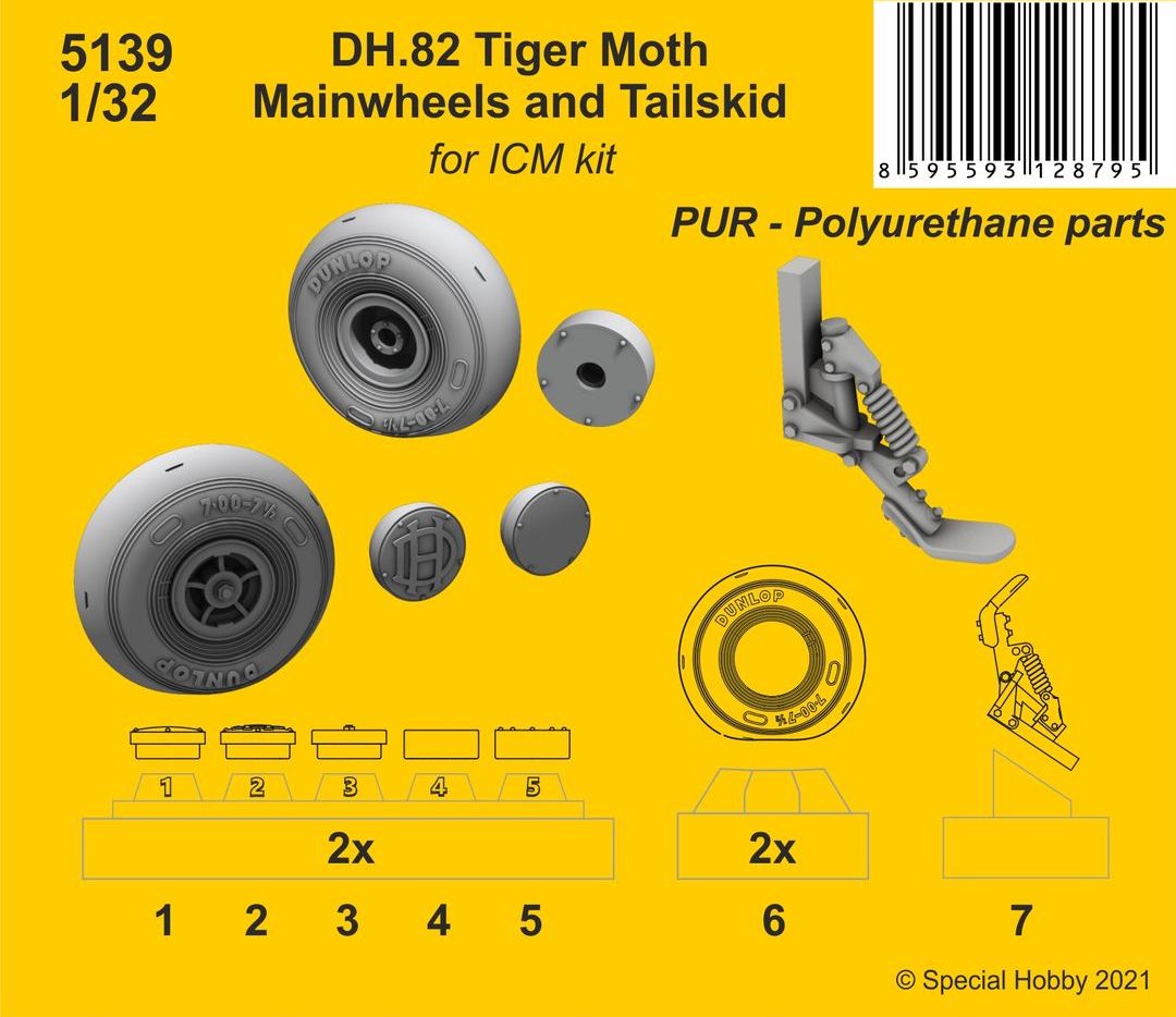 CMK CMK5139 1:32 DH.82 Tiger Moth Mainwheels and Tailskid