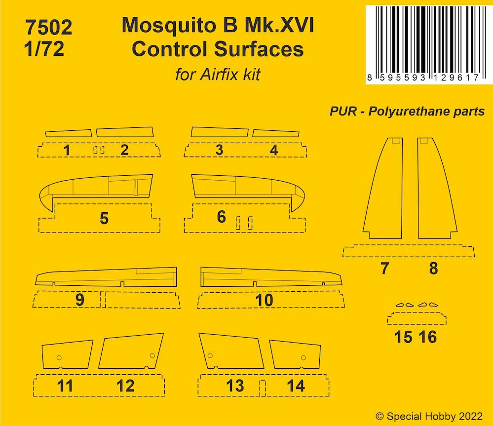 CMK CMK7502 1:72 de Havilland Mosquito B Mk.XVI Control Surfaces