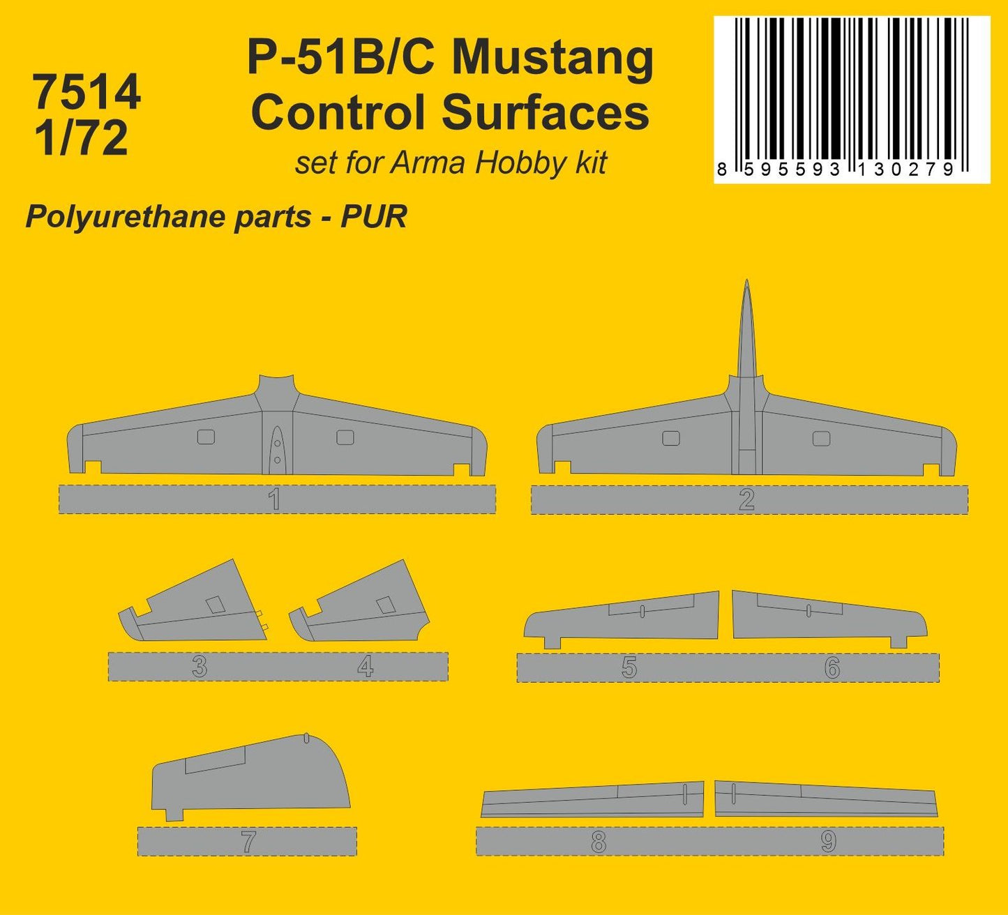 CMK CMK7514 1:72 North-American P-51B/P-51C Mustang Control Surfaces