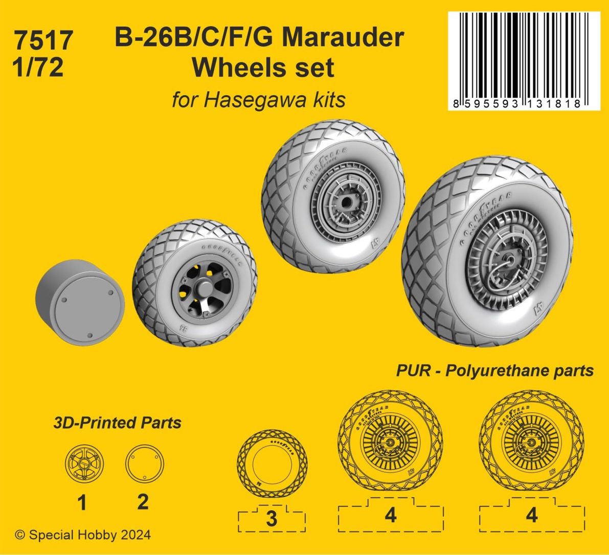 CMK CMK7517 1:72 Martin B-26B/C/F/G Marauder Weighted Wheels