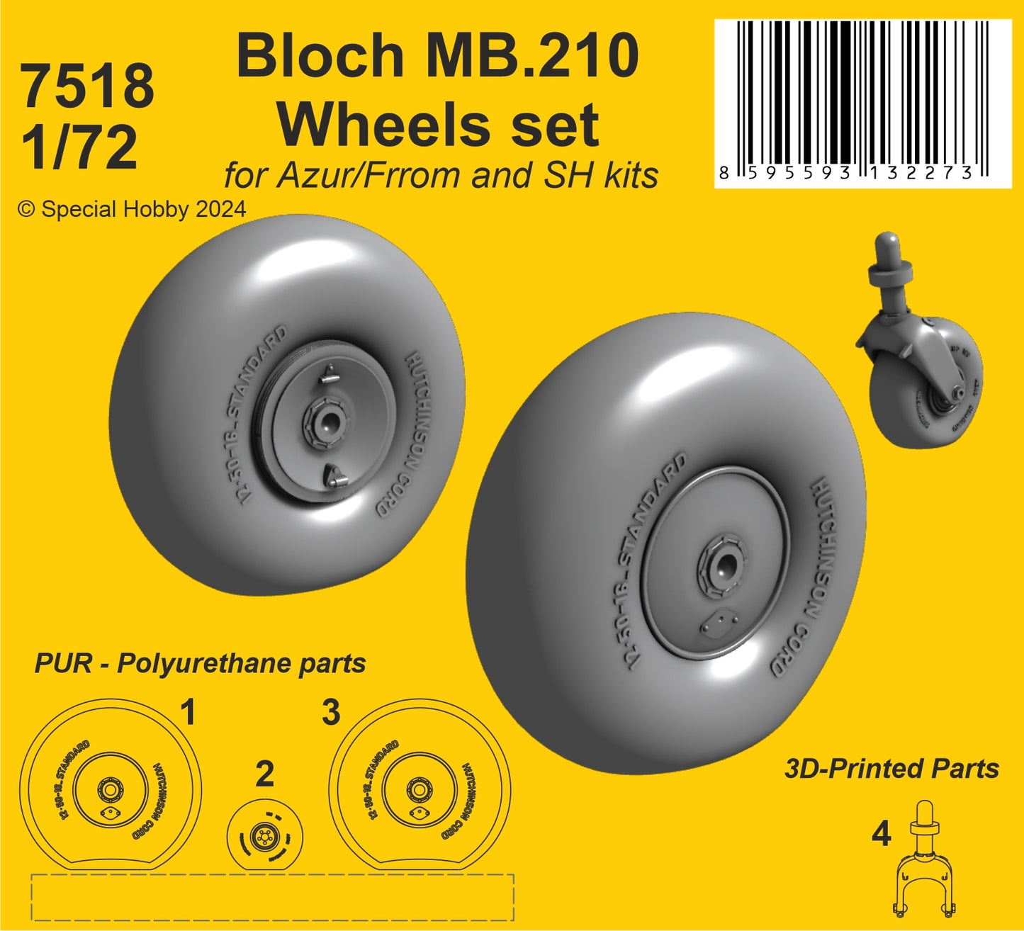 CMK CMK7518 1:72 Bloch MB.210 Mainwheels and Tailwheel with Leg