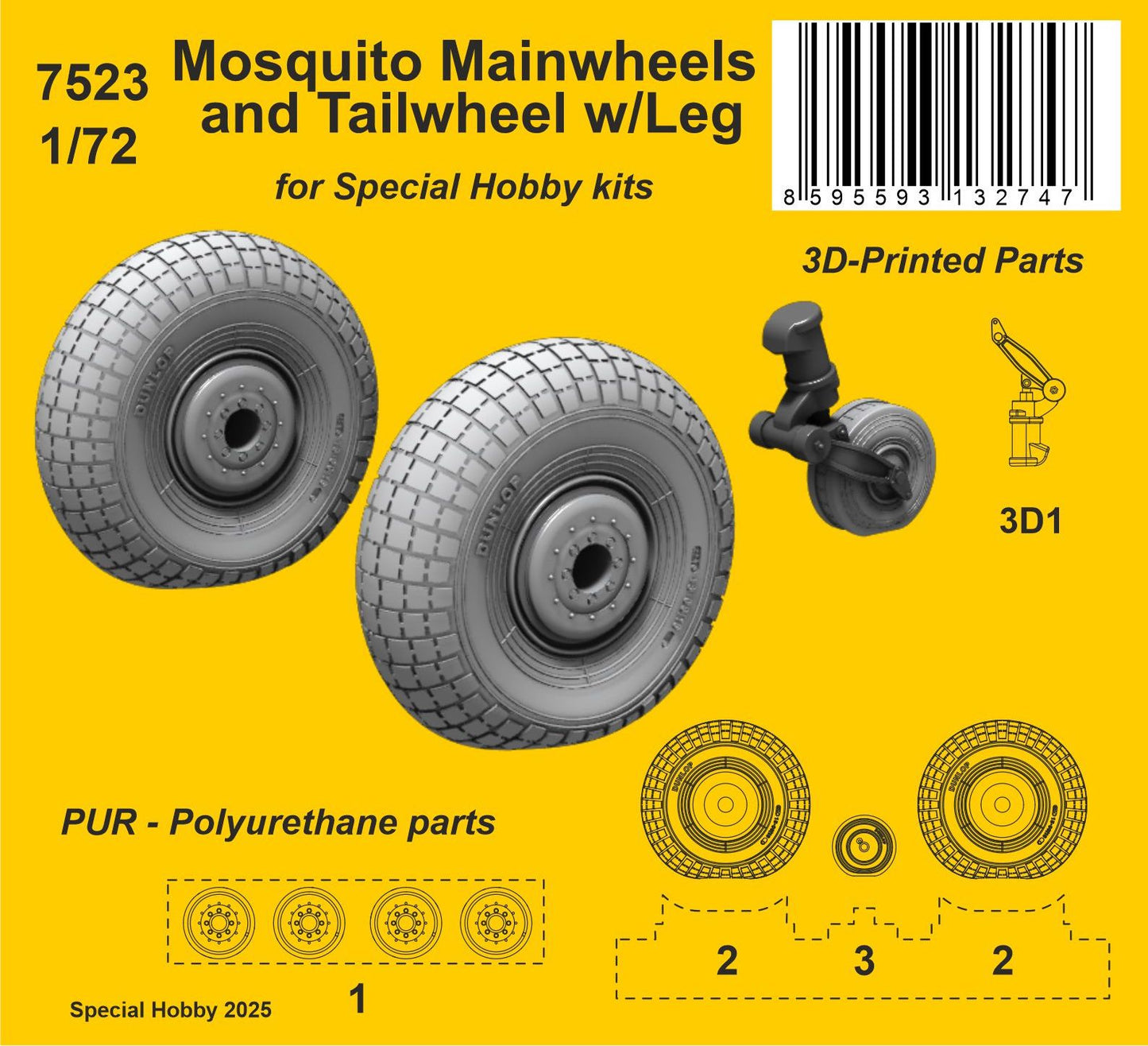 CMK CMK7523 1:72 DH Mosquito Main & Tail Wheels for Special Hobby