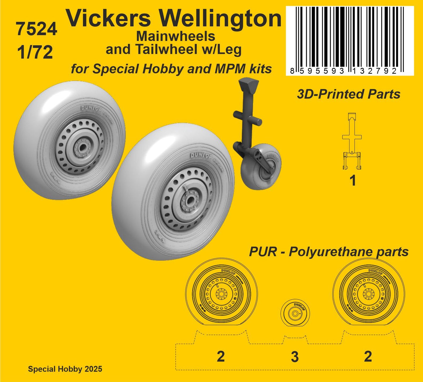 CMK CMK7524 1:72 Vickers Wellington Main & Tail Wheels with Leg