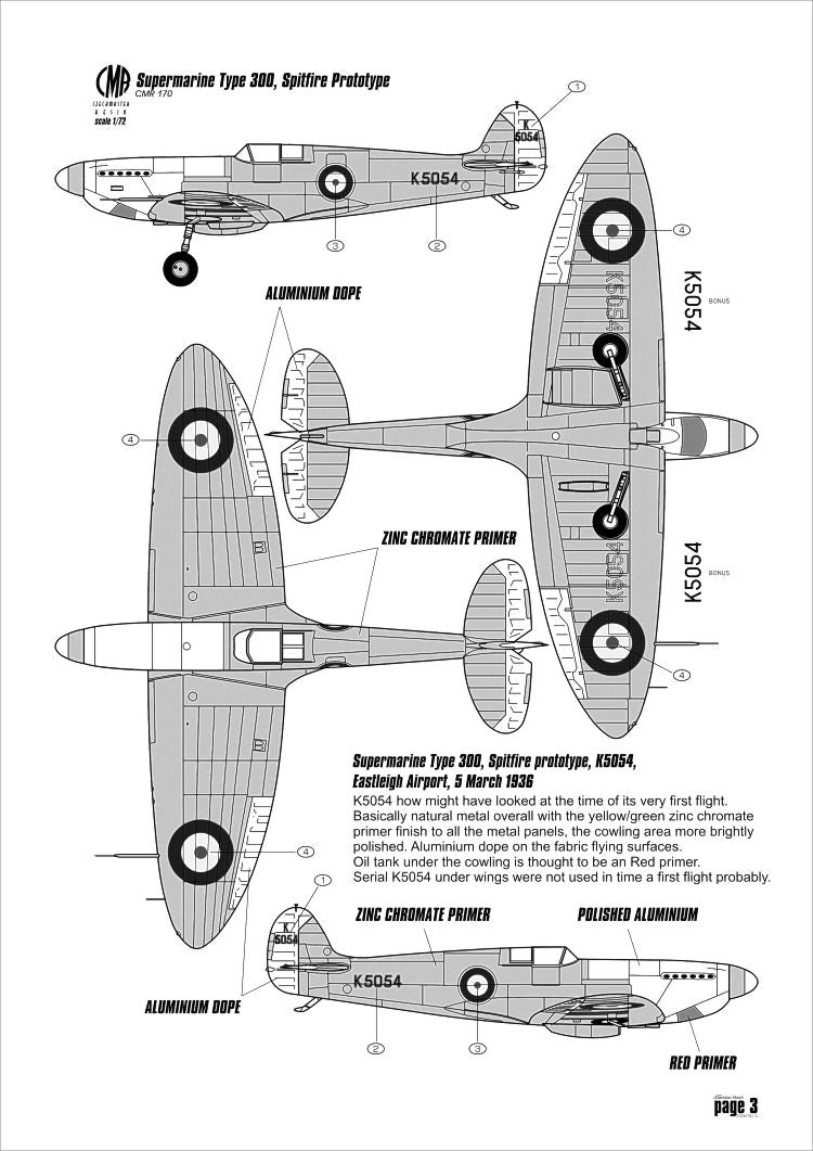 CMR CMR72-170 1:72 Spitfire Type 300 Prototype Eastleigh 1935