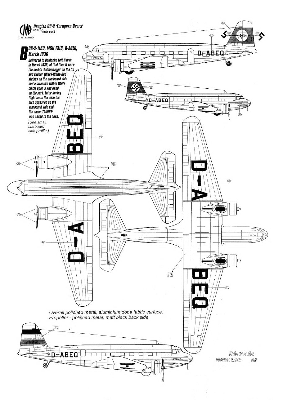 Czech Master Resin CMR144-007 1:144 Douglas DC-2 'European users' with decals