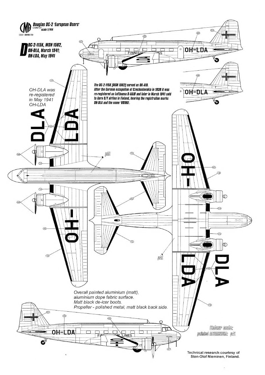 Czech Master Resin CMR144-007 1:144 Douglas DC-2 'European users' with decals