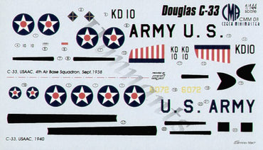 Czech Master Resin CMR144-008 1:144 Douglas C-33 Decals U.S