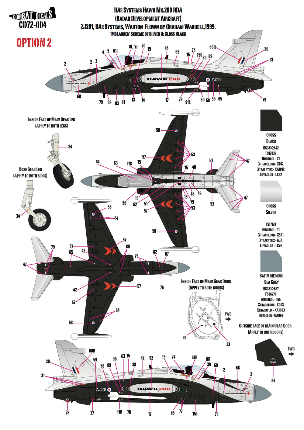 Combat Decals COM72004 1:72 Test & Development BAe Hawks x 9