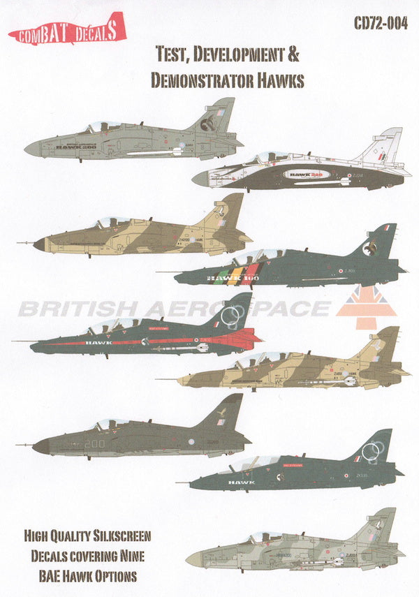 Combat Decals COM72004 1:72 Test & Development BAe Hawks x 9