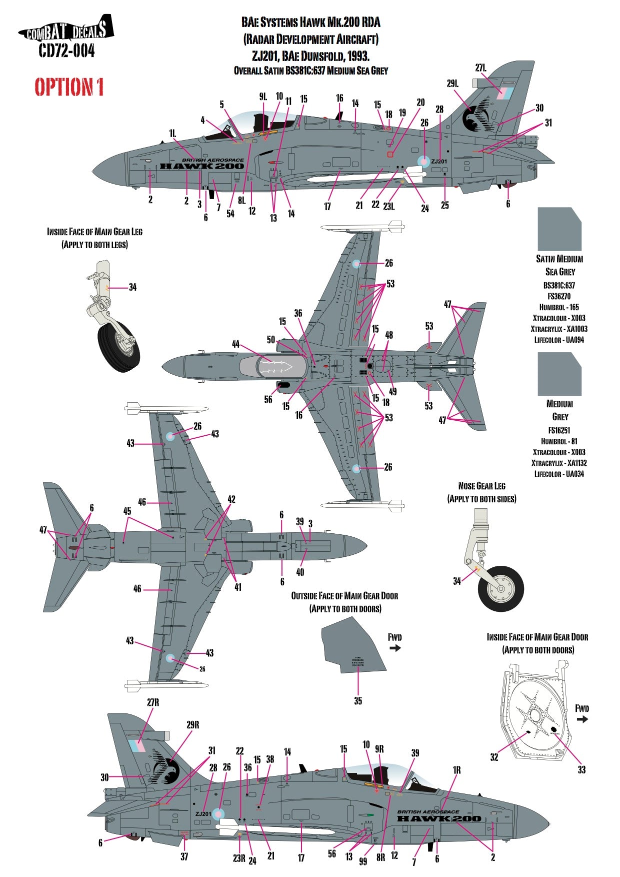 Combat Decals COM72004 1:72 Test & Development BAe Hawks x 9