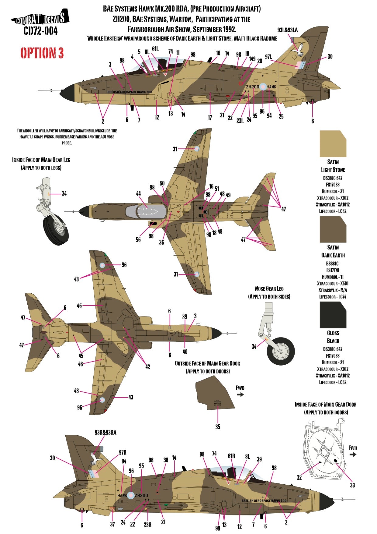 Combat Decals COM72004 1:72 Test & Development BAe Hawks x 9