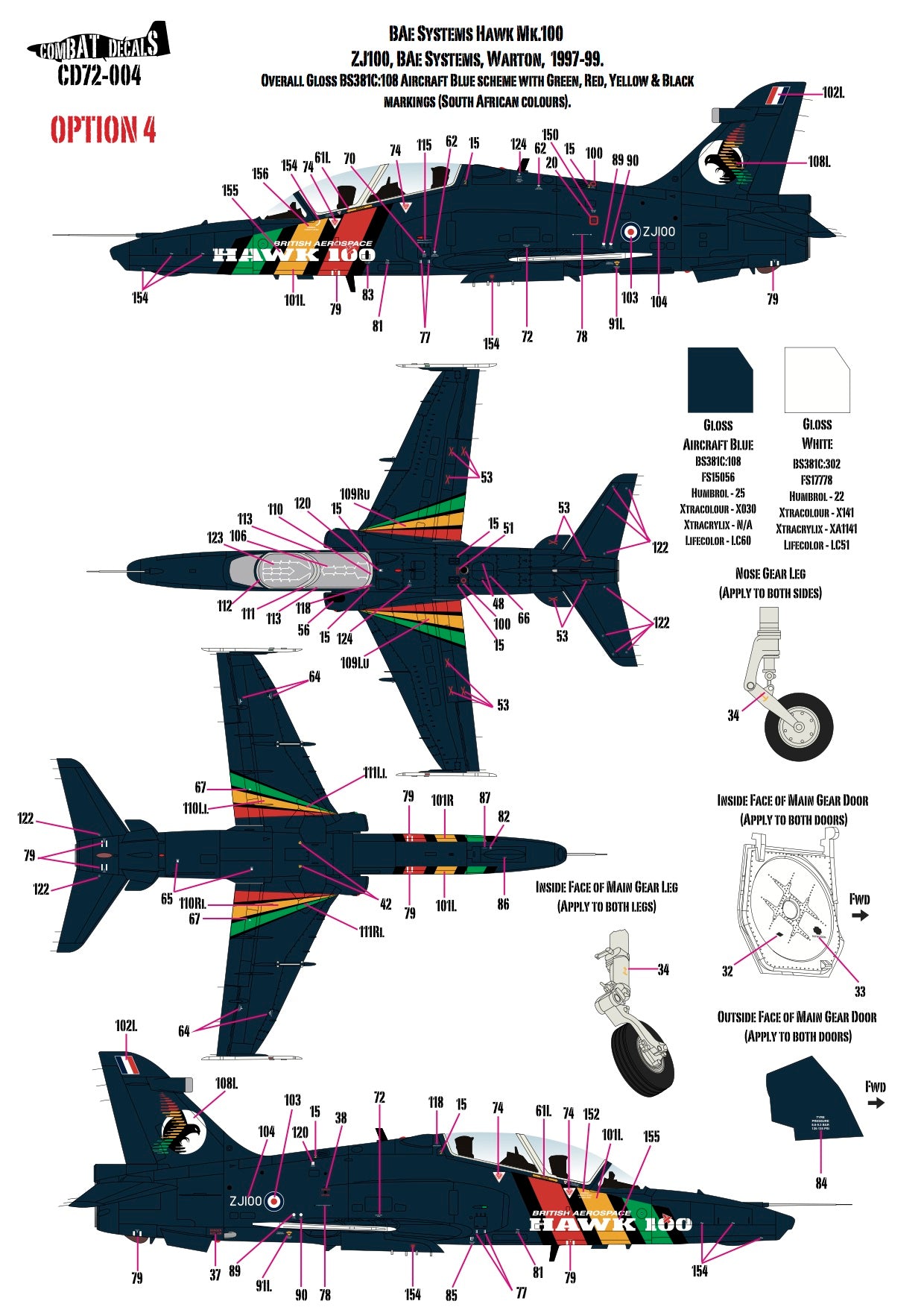 Combat Decals COM72004 1:72 Test & Development BAe Hawks x 9