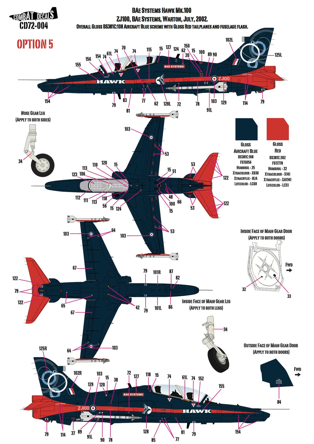 Combat Decals COM72004 1:72 Test & Development BAe Hawks x 9