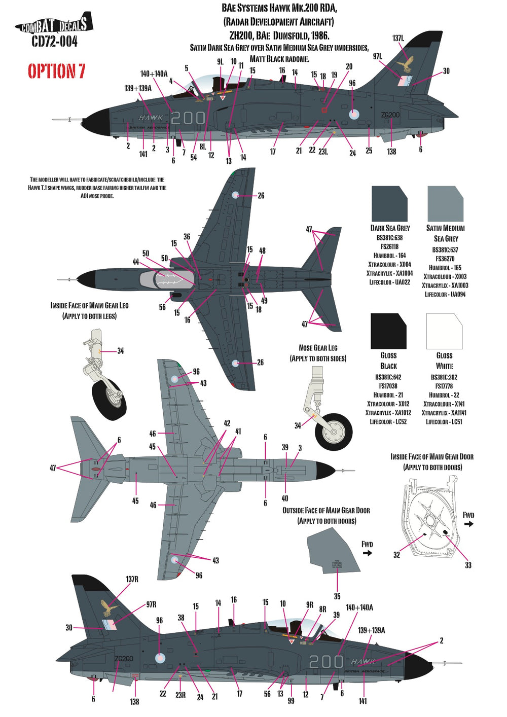 Combat Decals COM72004 1:72 Test & Development BAe Hawks x 9