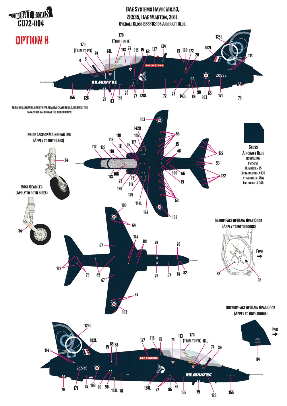 Combat Decals COM72004 1:72 Test & Development BAe Hawks x 9