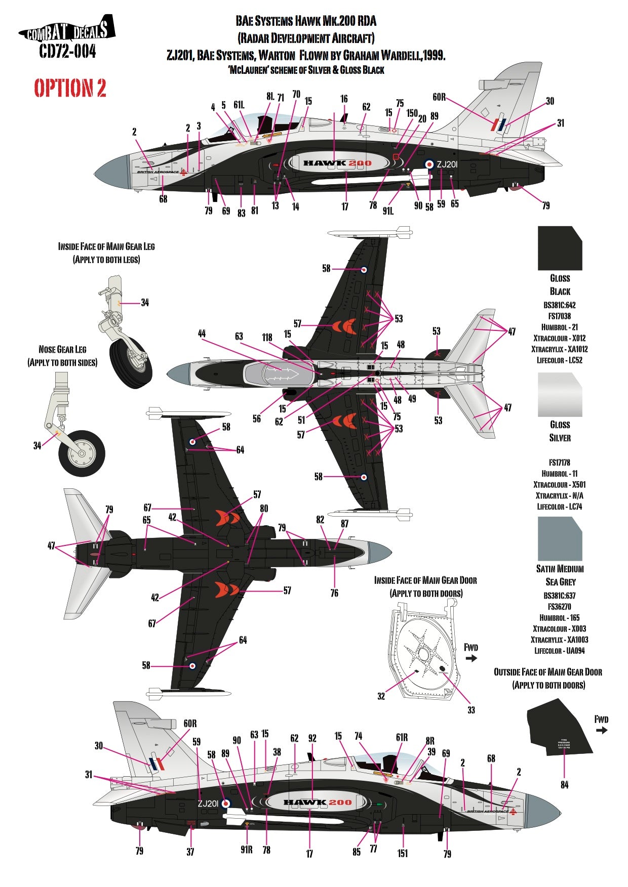 Combat Decals COM72004 1:72 Test & Development BAe Hawks x 9