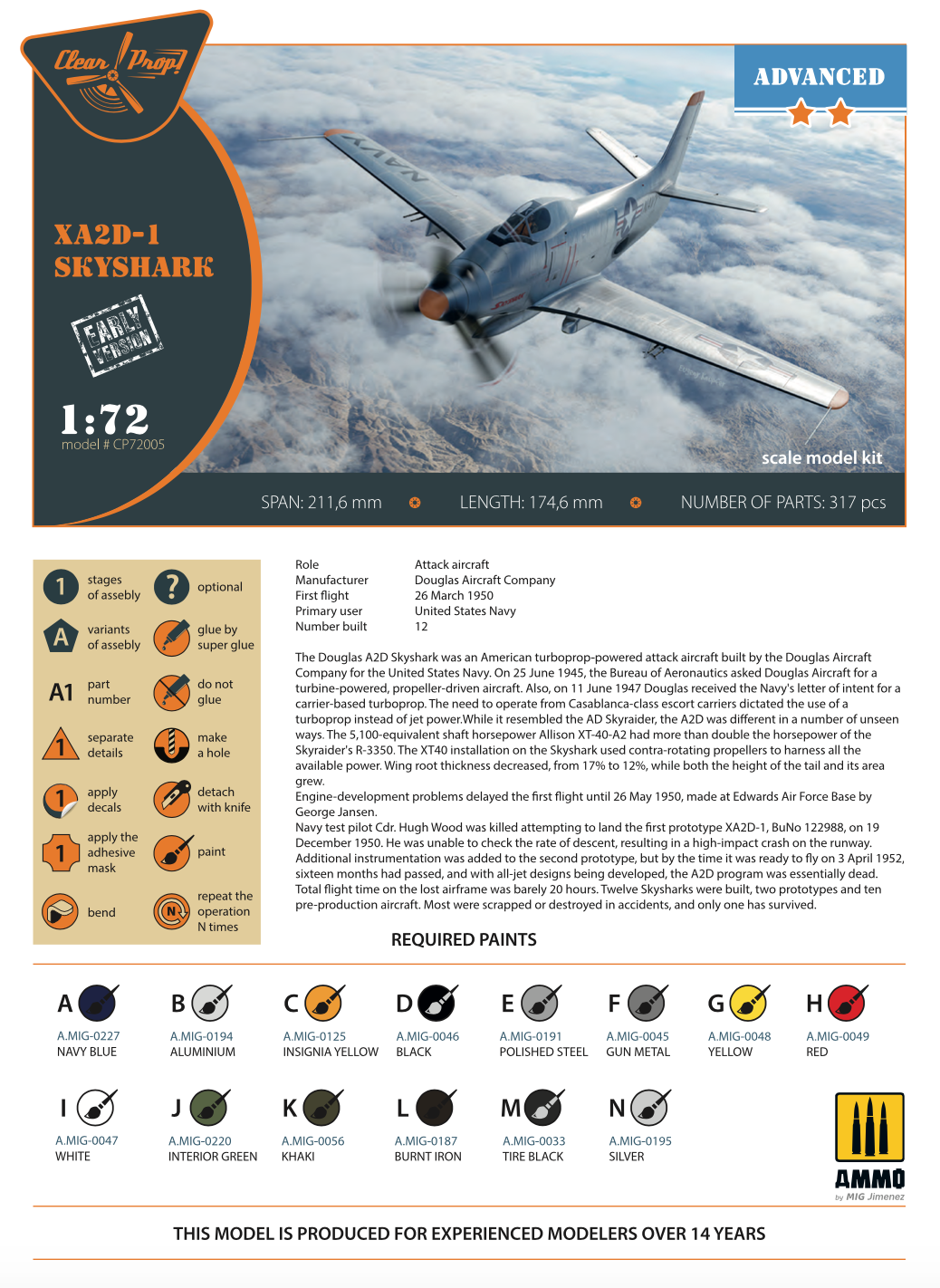 Clear Prop Models CP72005 1:72 Douglas XA2D-1 Skyshark