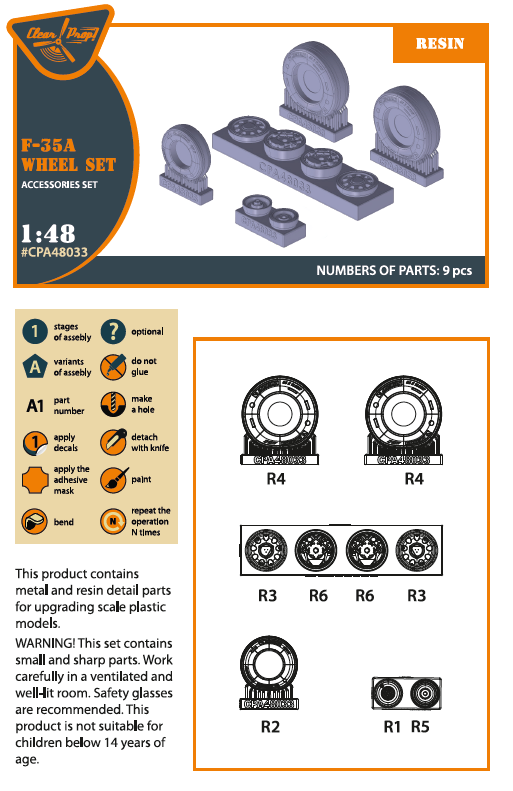 Clear Prop Models CPA48033 1:48 F-35A Lightning II Wtd wheel set