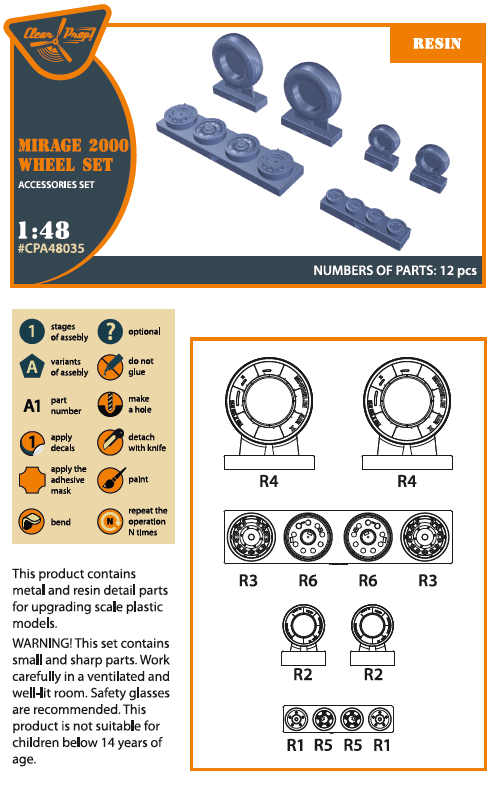 Clear Prop Models CPA48035 1:48 Dassault_Mirage 2000 resin wheel set