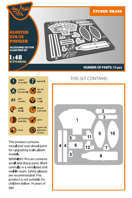 Clear Prop Models CPA48046 1:48 Gloster E28/39 Pioneer PE parts