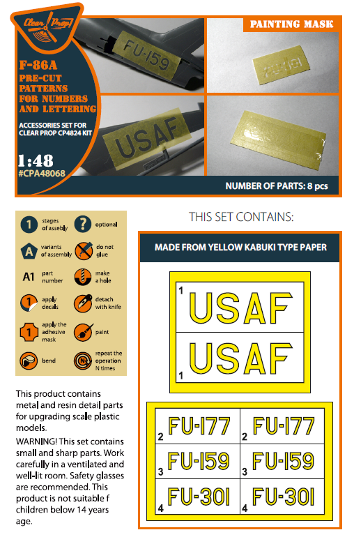 Clear Prop CPA48068 1:48 F-86A Sabre USAF Numbers & Letters Mask