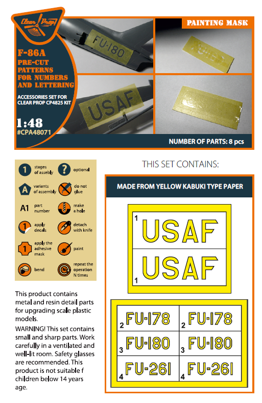 Clear Prop CPA48071 1:48 F-86A Sabre Numbers & Lettering Paint Mask