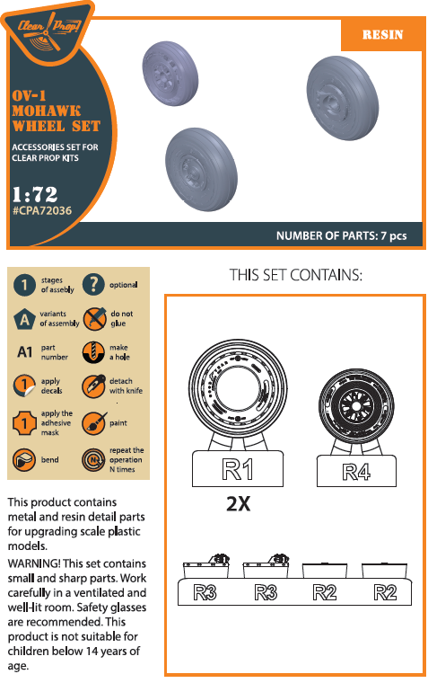Clear Prop Models CPA72036 1:72  OV-1A/JOV-1A Mohawk /OV-1D Mohawk wheels set