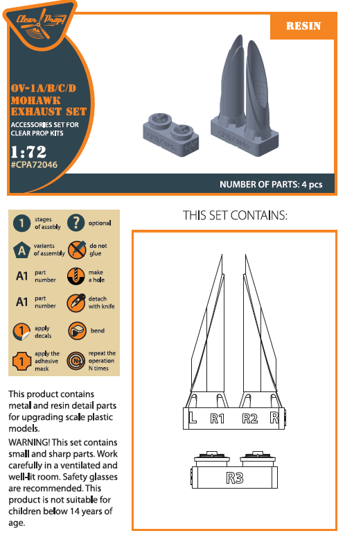 Clear Prop CPA72046 1:72 Rockwell OV-1 Mohawk Exhausts