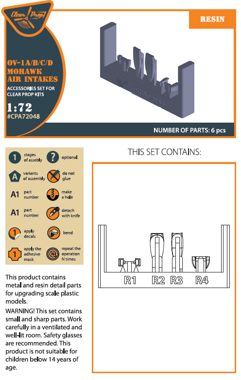 Clear Prop CPA72048 1:72 Rockwell OV-1 Mohawk Air Intakes