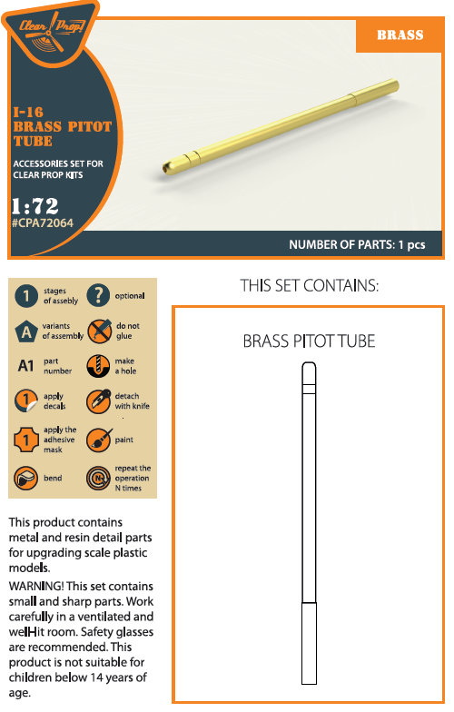 Clear Prop Models CPA72064 1:72 Polikarpov I-16 brass pitot tube