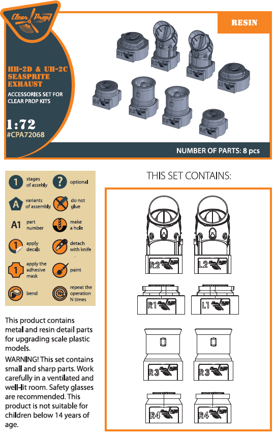 Clear Prop Models CPA72068 1:72 Kaman UH-2C & HH-2D SEASPRITE resin exhaust
