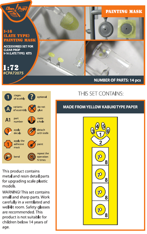 Clear Prop Models CPA72075 1:72 Polikarpov I-16 canopy frame paint mask