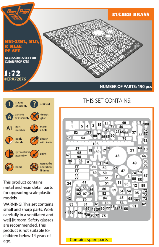 Clear Prop CPA72076 1:72 MiG-23ML/MLD/P/MLAE PE Detail Set