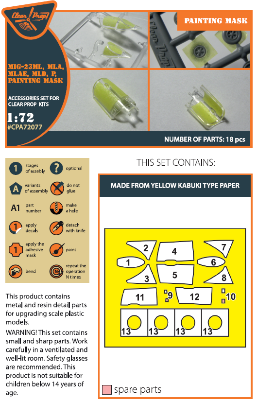 Clear Prop CPA72077 1:72 MiG-23ML/MLD/P/MLAE Paint Mask