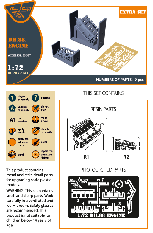 Clear Prop Models CPA72141 1:72 de Havilland DH.88 Comet engine set 3D-printed
