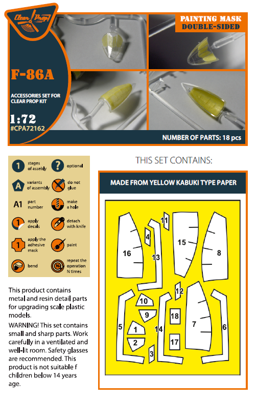 Clear Prop CPA72162 1:72 F-86A Sabre Double-Sided Paint Mask