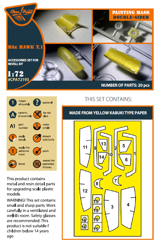 Clear Prop CPA72193 1:72 BAe Hawk T.1 Double-Sided Paint Mask