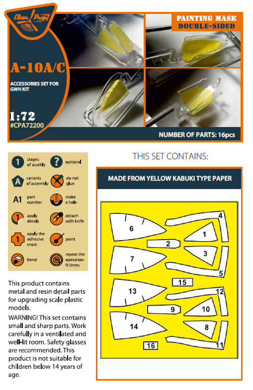 Clear Prop CPA72200 1:72 Fairchild A-10A/C Double-Sided Paint Mask