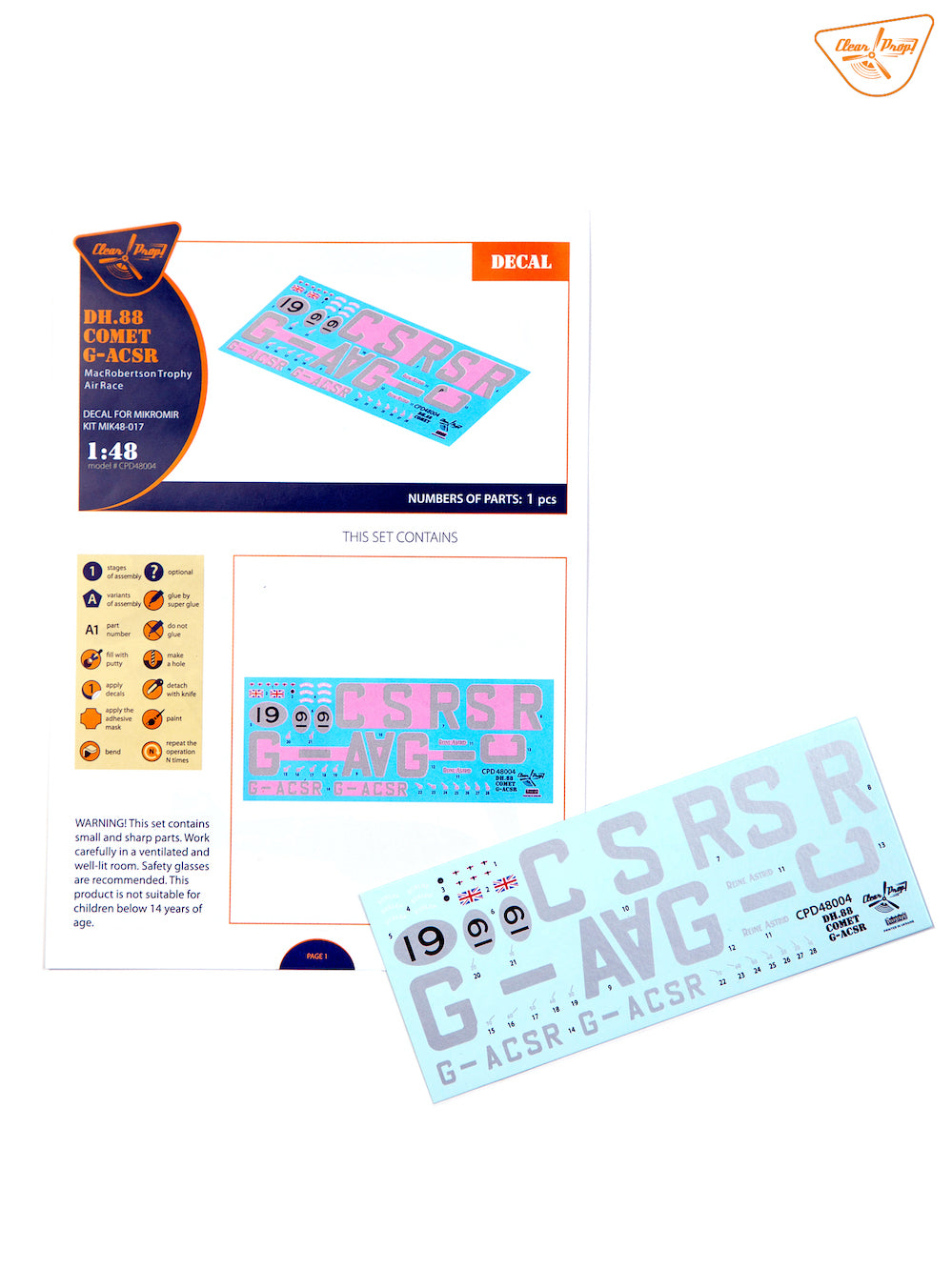 Clear Prop CPD48004 1:48 DH.88 Comet G-ACSR Decal for Mikromir