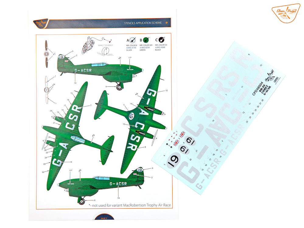 Clear Prop CPD48004 1:48 DH.88 Comet G-ACSR Decal for Mikromir