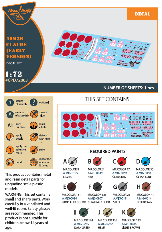 Clear Prop Models CPD72003 1:72 Mitsubishi A5M2b Claude