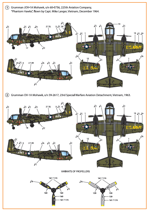 Clear Prop Models CPD72006 1:72 Grumman OV-1A/JOV-1A Mohawk decal set