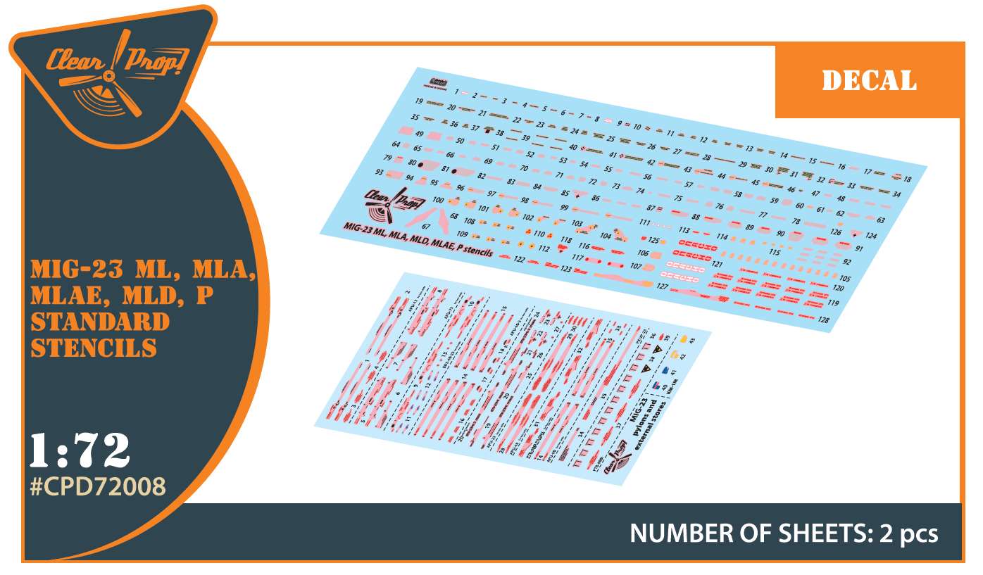 Clear Prop CPD72008 1:72 MiG-23ML/MLA/MLD/P/MLAE Stencils