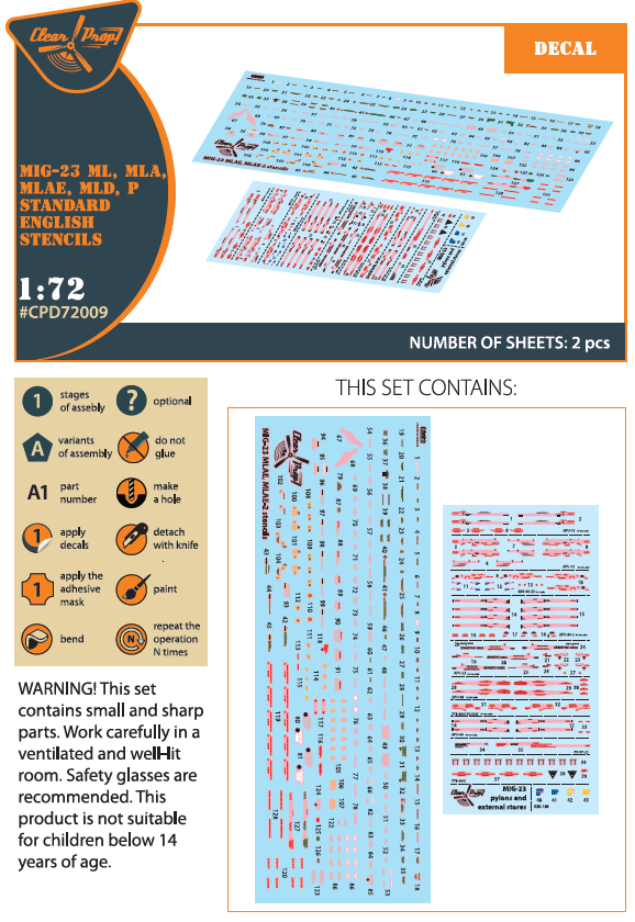 Clear Prop CPD72009 1:72 MiG-23ML/MLA/MLD/P/MLAE English Stencils