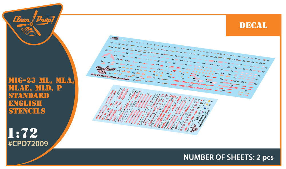 Clear Prop CPD72009 1:72 MiG-23ML/MLA/MLD/P/MLAE English Stencils