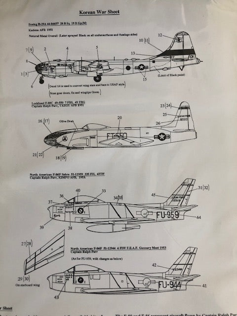Check Six CS48004 1:48 Korean War B-29A, F-80C, F-86F Decals